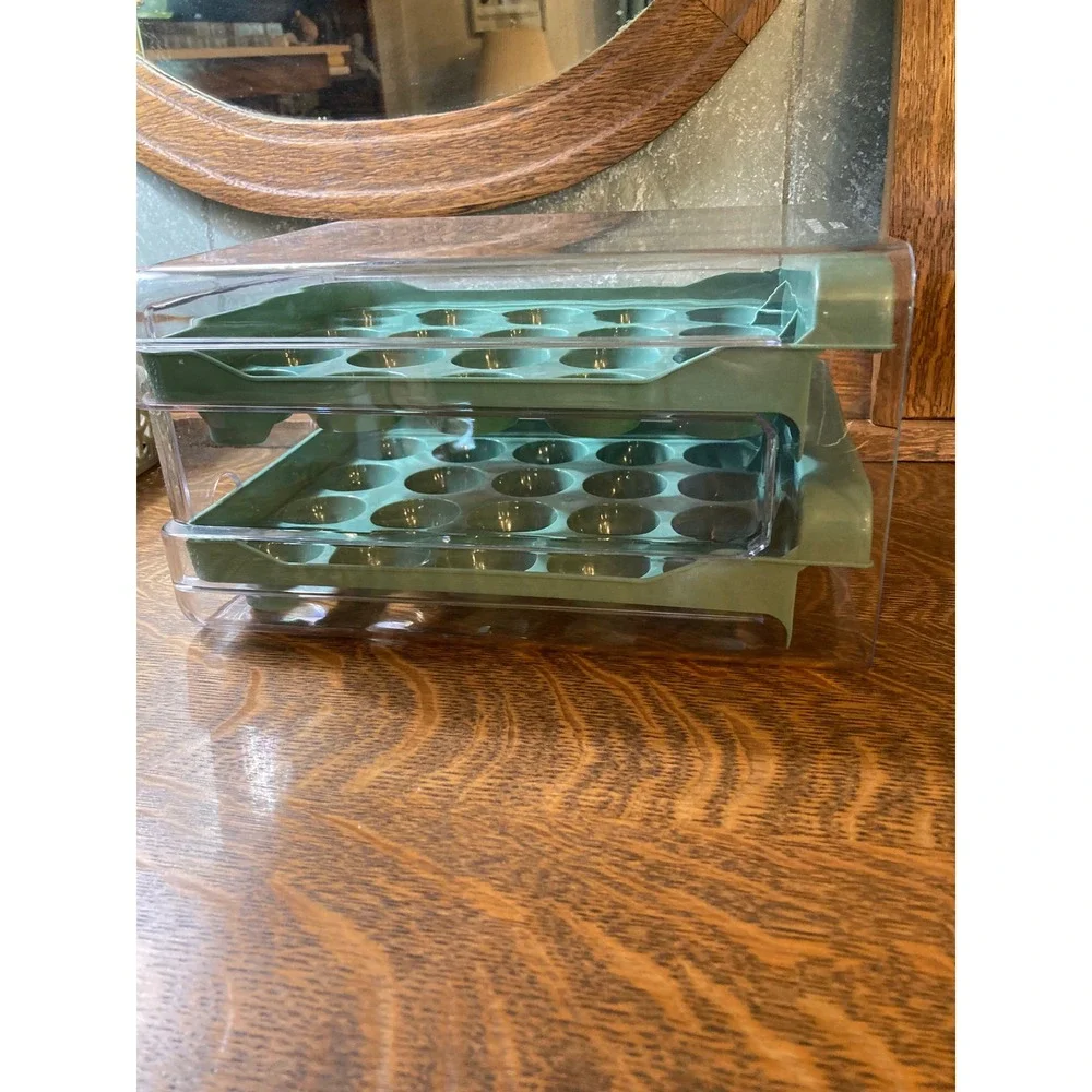 Phantom Chef 2 Tier Egg Storage Container Sage Green 32 Count Fridge Organizer